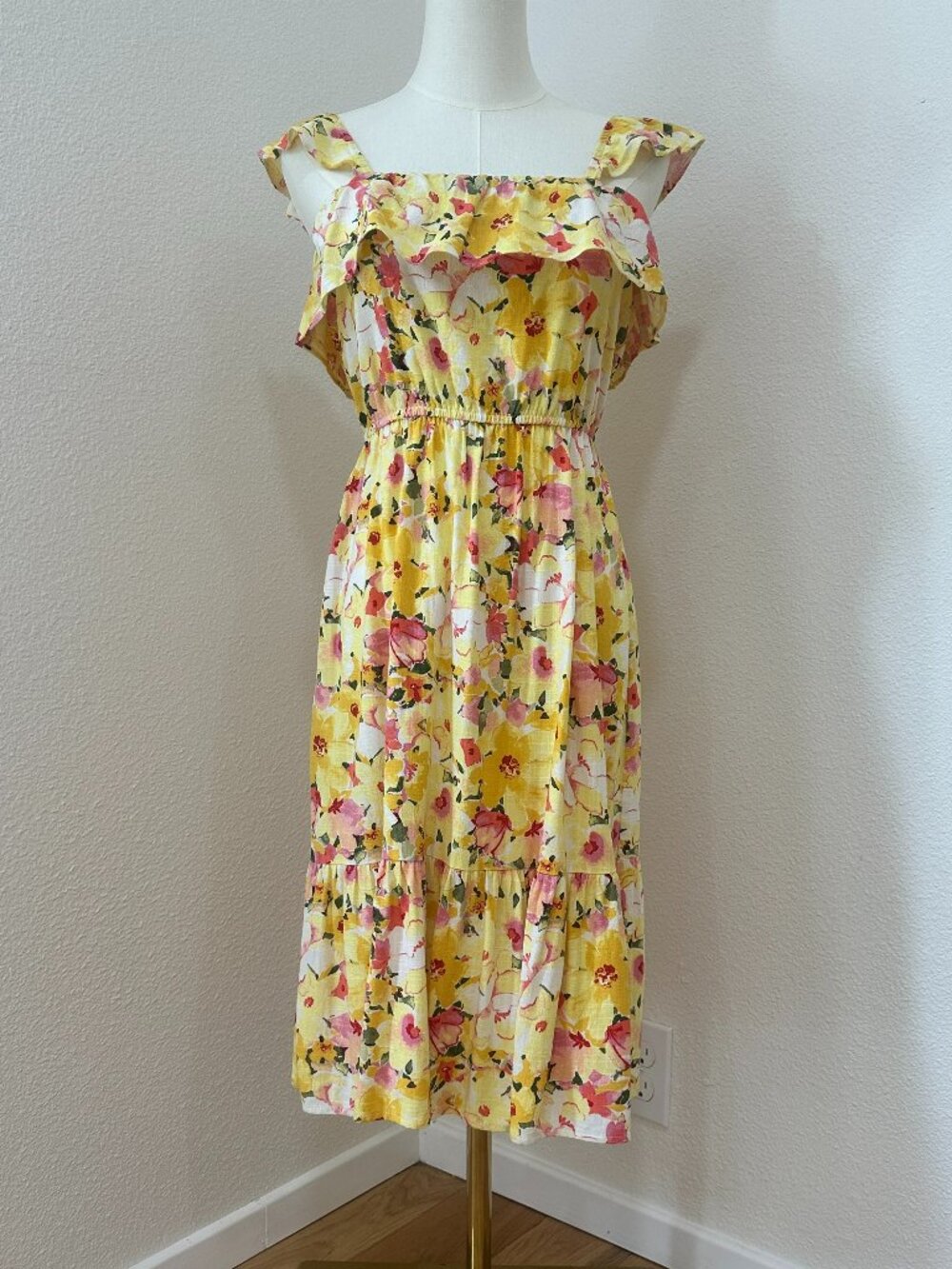NWOT - LC Lauren Conrad Yellow Floral Ruffle Midi Dress – Size XS (US: 0–2)